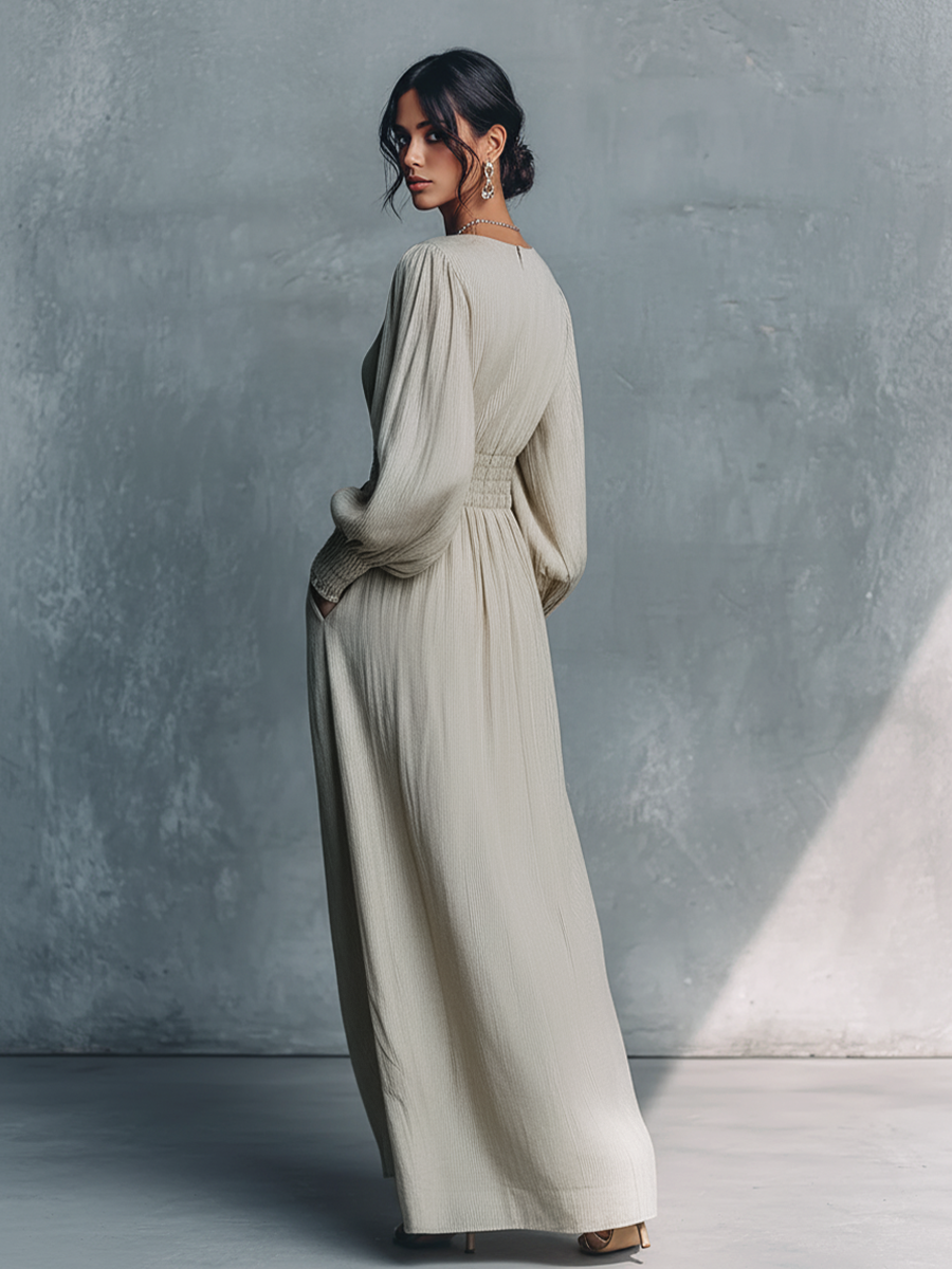 Women's Beige Linen Striped Maxi Dress – ModClo