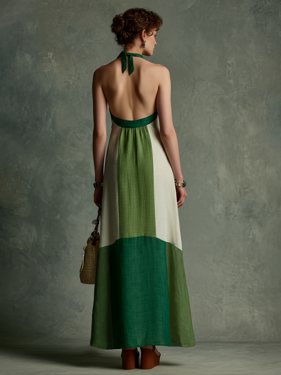 Women's White Linen Halter Maxi Dress – ModClo