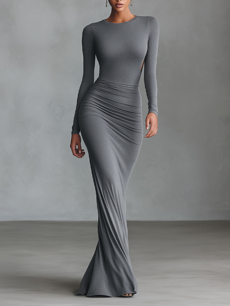 Women's Grey Cotton Ruched Maxi Dress – ModClo