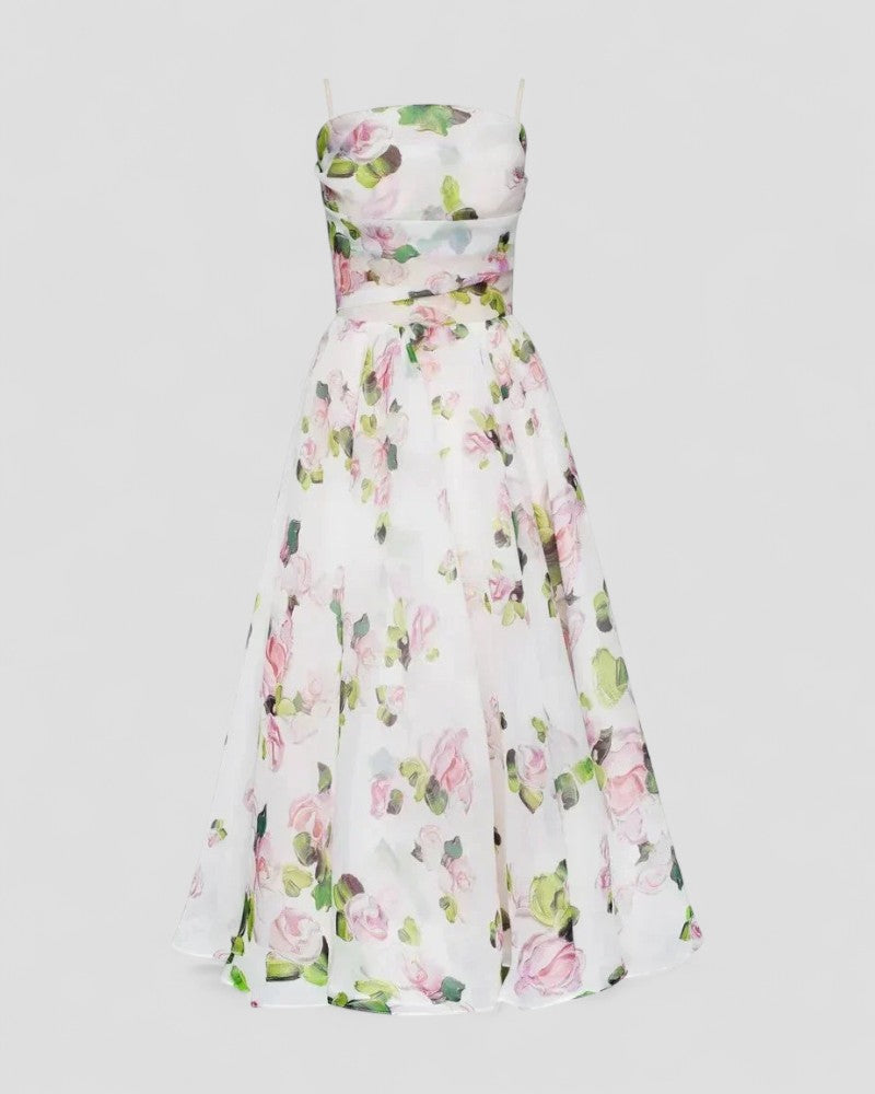 Romantic Floral Organza Midi Dress for Elegant Summer Looks