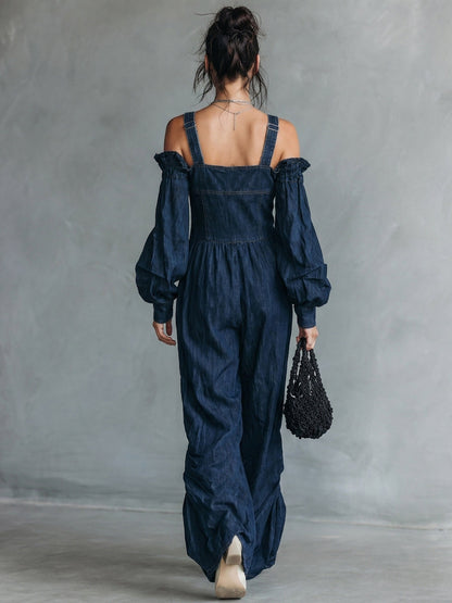 Women's Blue Denim Long Sleeve Jumpsuit – ModClo