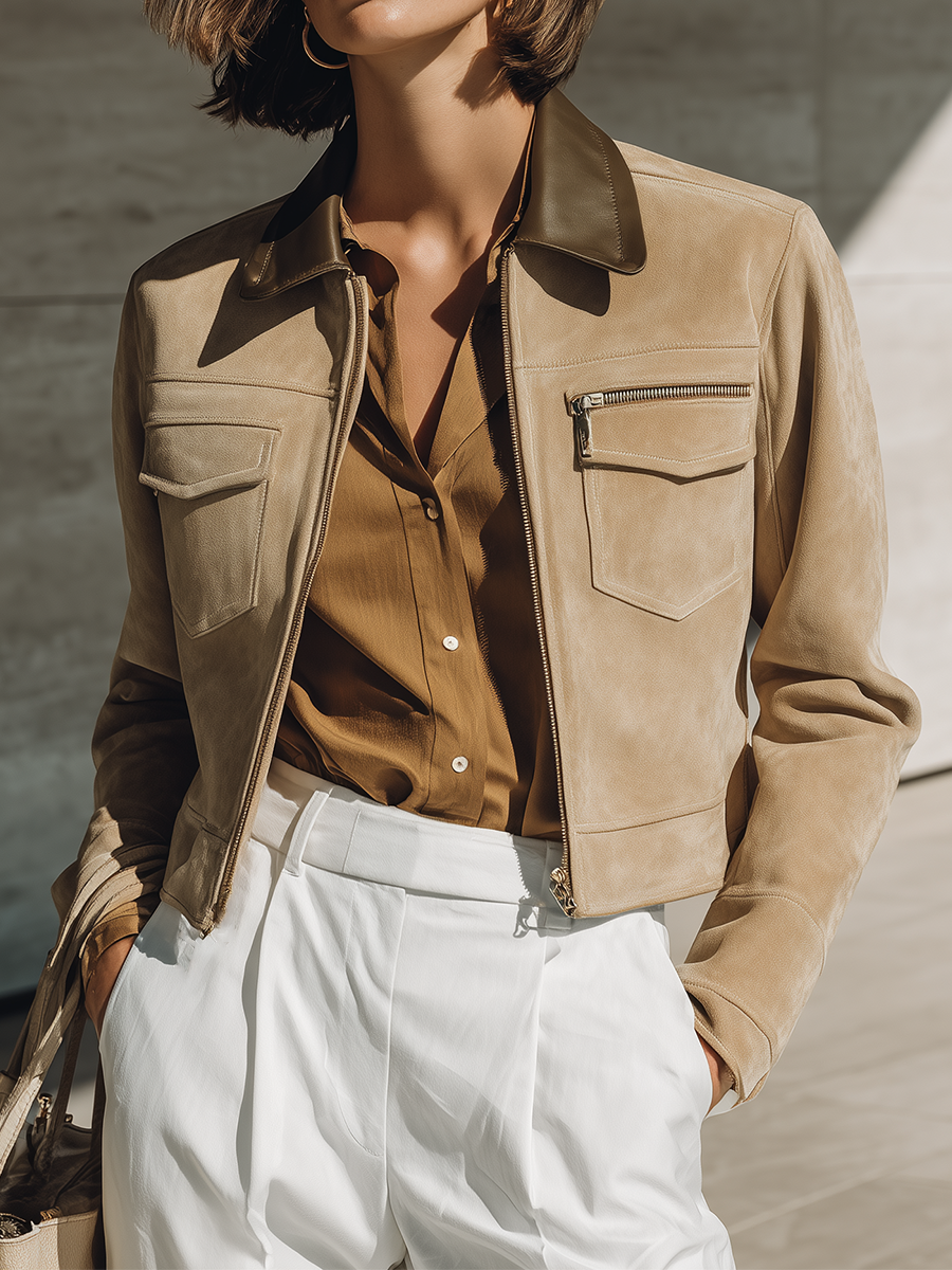 Women's Khaki Collared Zip Jacket – ModClo