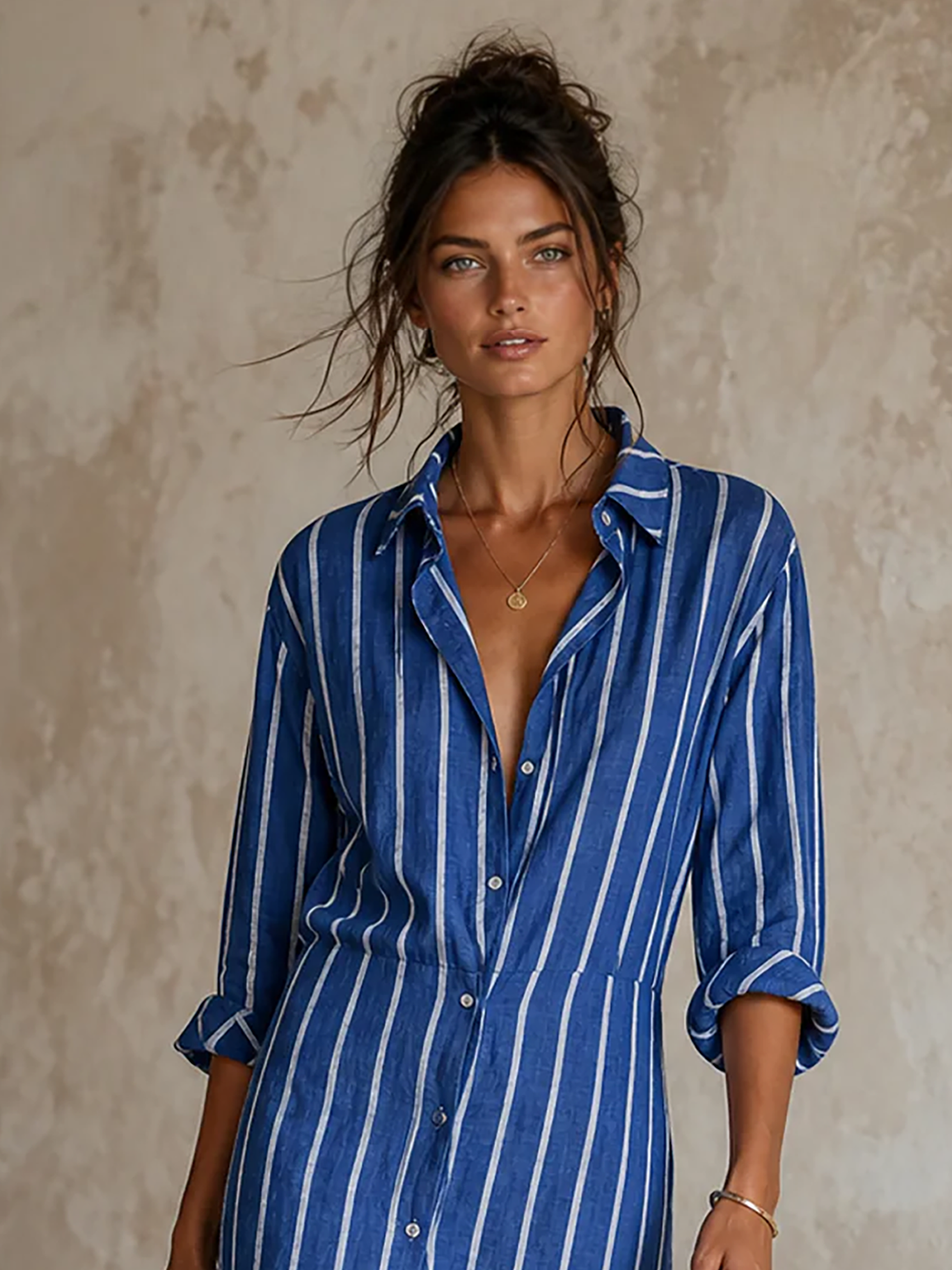 Women's Long Sleeve Asymmetric Striped Midi Dress – ModClo