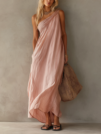 Women's Pink Linen Sleeveless Maxi Dress – ModClo