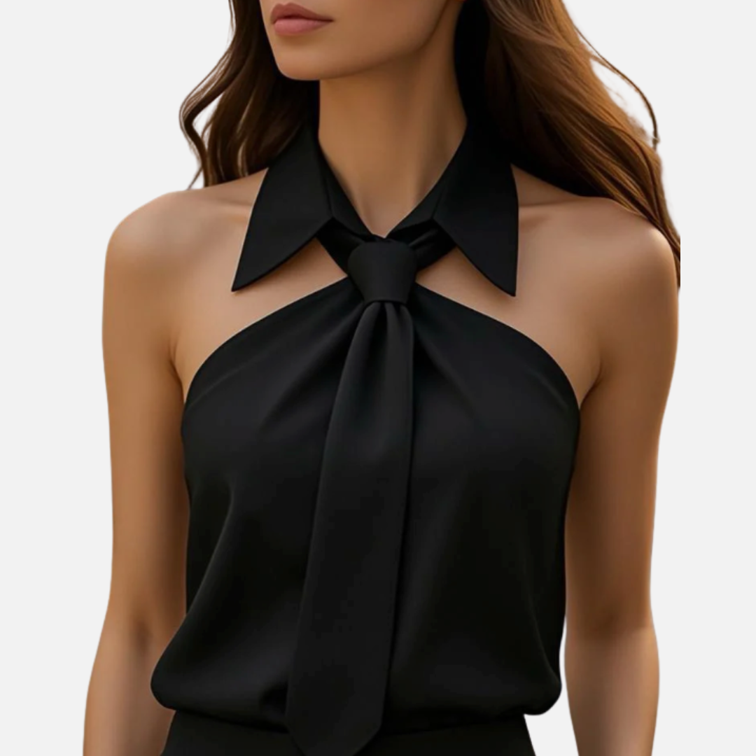 Women's Sleeveless Halter Tie-Neck Top | Bow Knot Backless Satin Chiffon Blouse