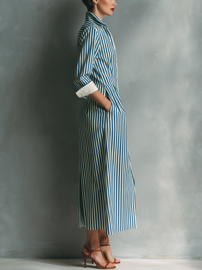 Women's White Cotton Striped Shirt Dress – ModClo