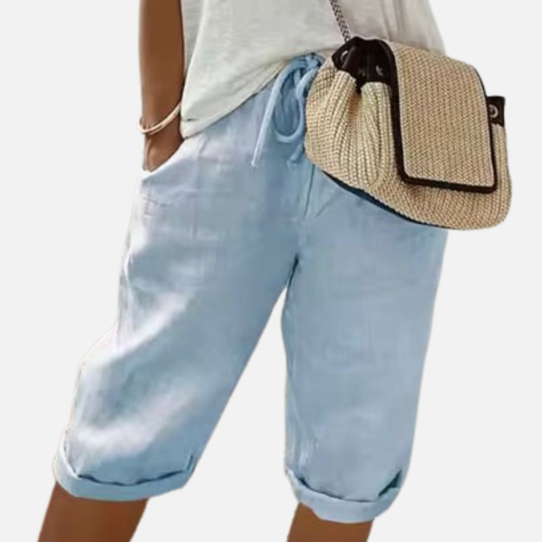 Women's Linen Bermuda Shorts Drawstring Waist