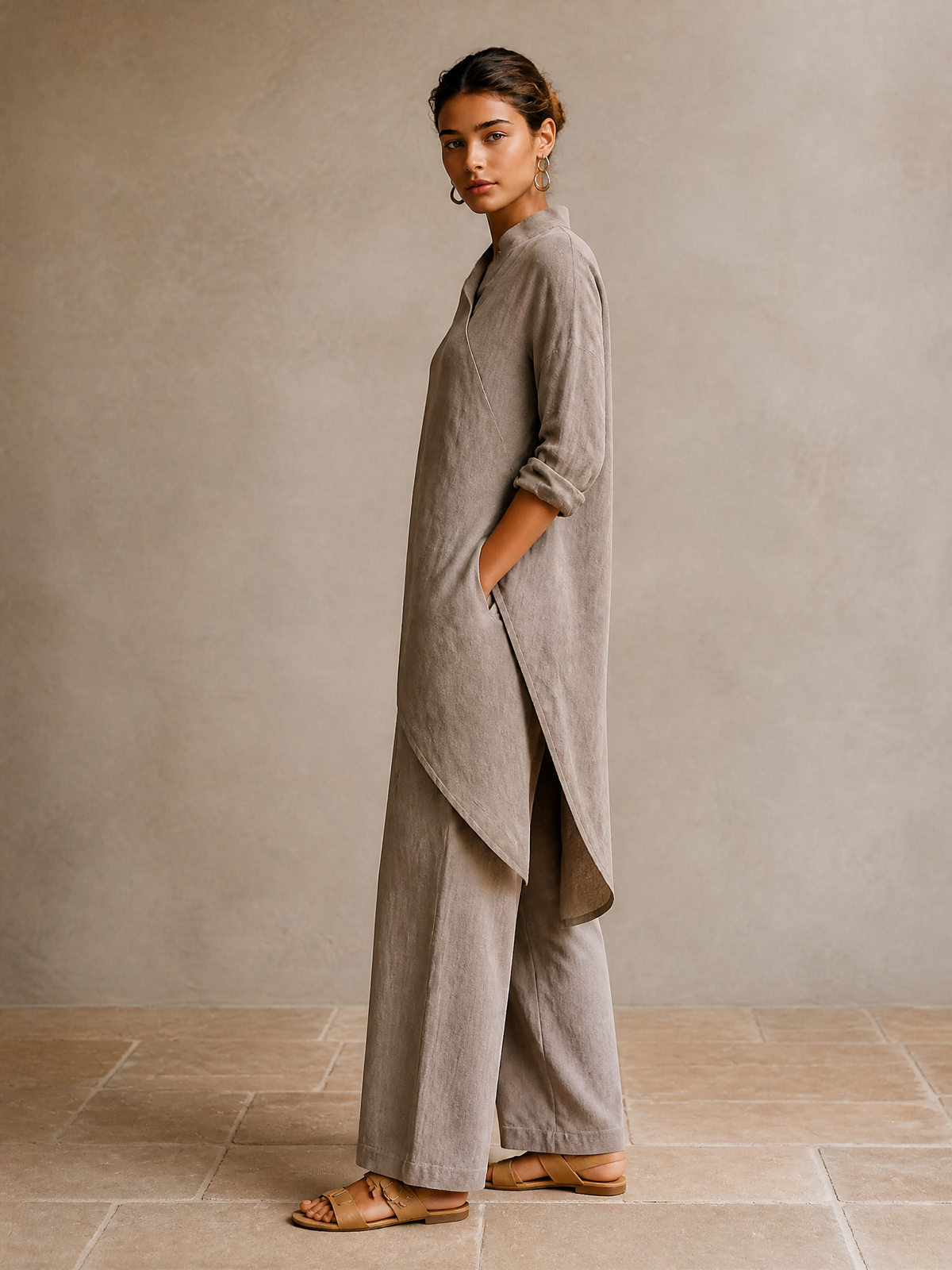 Women's Linen Wrap Asymmetric Two-Piece Set – ModClo