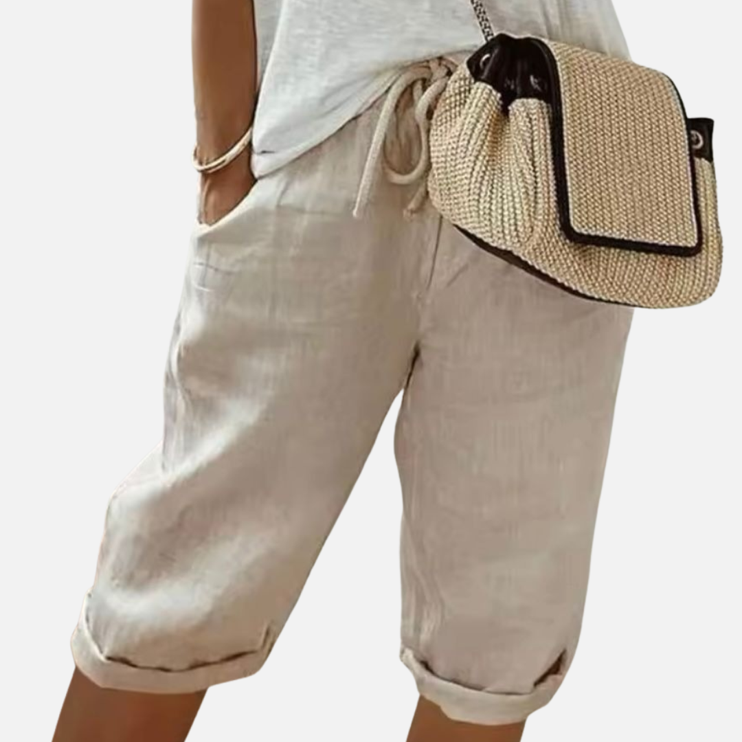 Women's Linen Bermuda Shorts Drawstring Waist