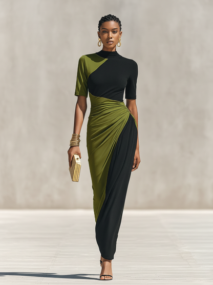 Women's Black Jersey High Neck Ruched Maxi Dress – ModClo