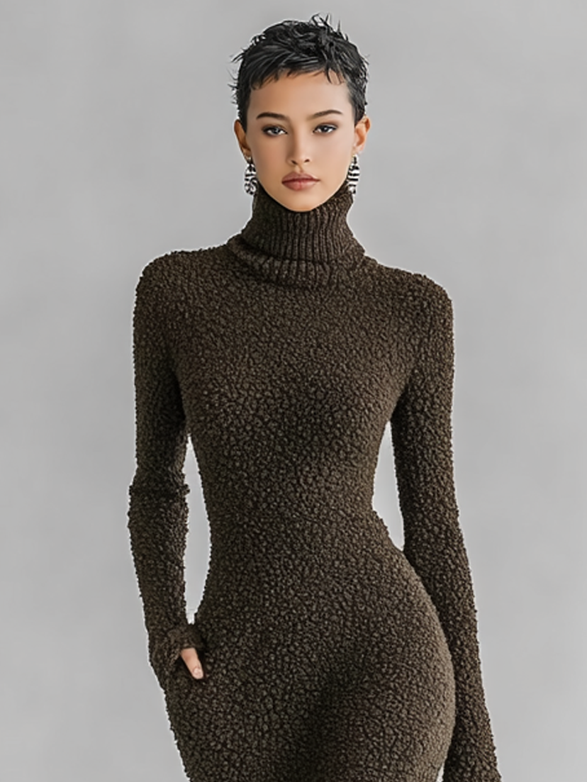 Women's Knit High Neck Slit Slim Fit Midi Dress – ModClo
