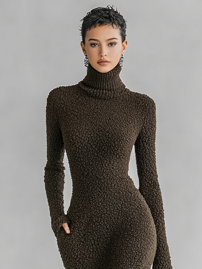 Women's Knit High Neck Slit Slim Fit Midi Dress – ModClo