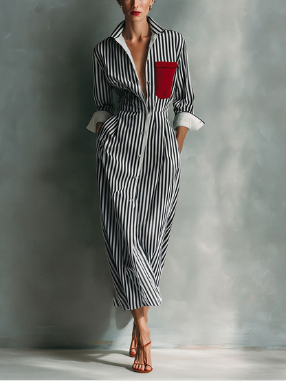 Women's White Cotton Striped Shirt Dress – ModClo
