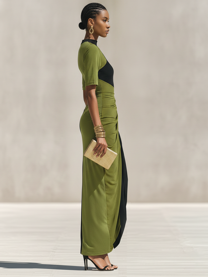 Women's Black Jersey High Neck Ruched Maxi Dress – ModClo