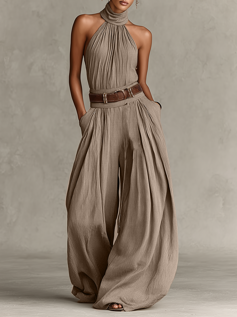 Women's Taupe Cotton Halter Boho Jumpsuit – ModClo