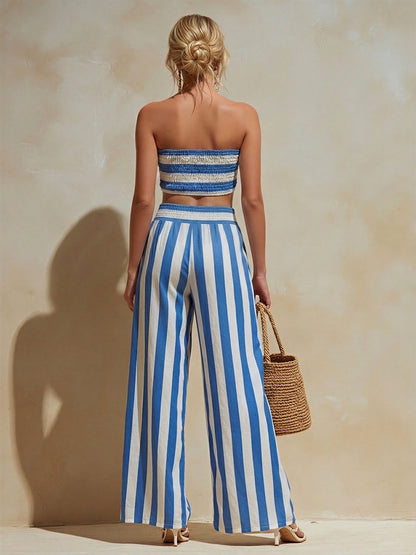 Women's White Strapless Striped Wide-Leg Trousers – ModClo