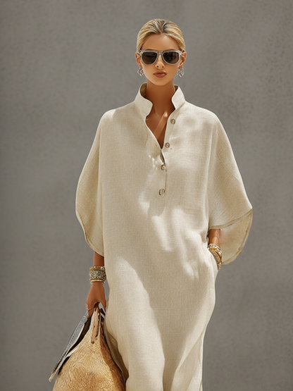Women's Linen Oatmeal Mandarin Dress – ModClo