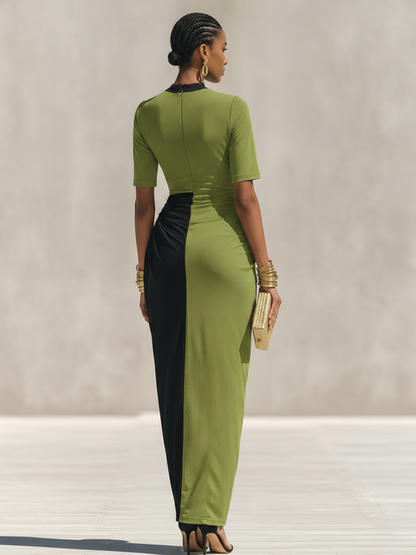Women's Black Jersey High Neck Ruched Maxi Dress – ModClo