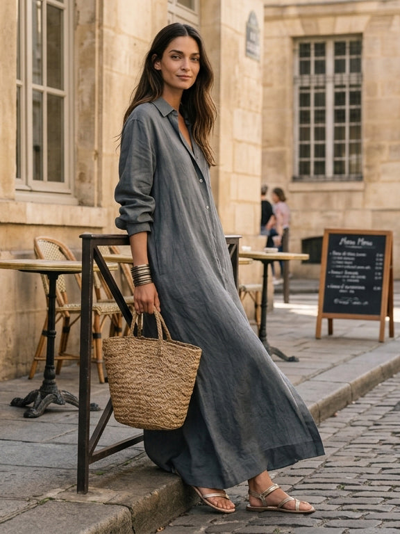 Women's Grey Linen Maxi Dress – ModClo