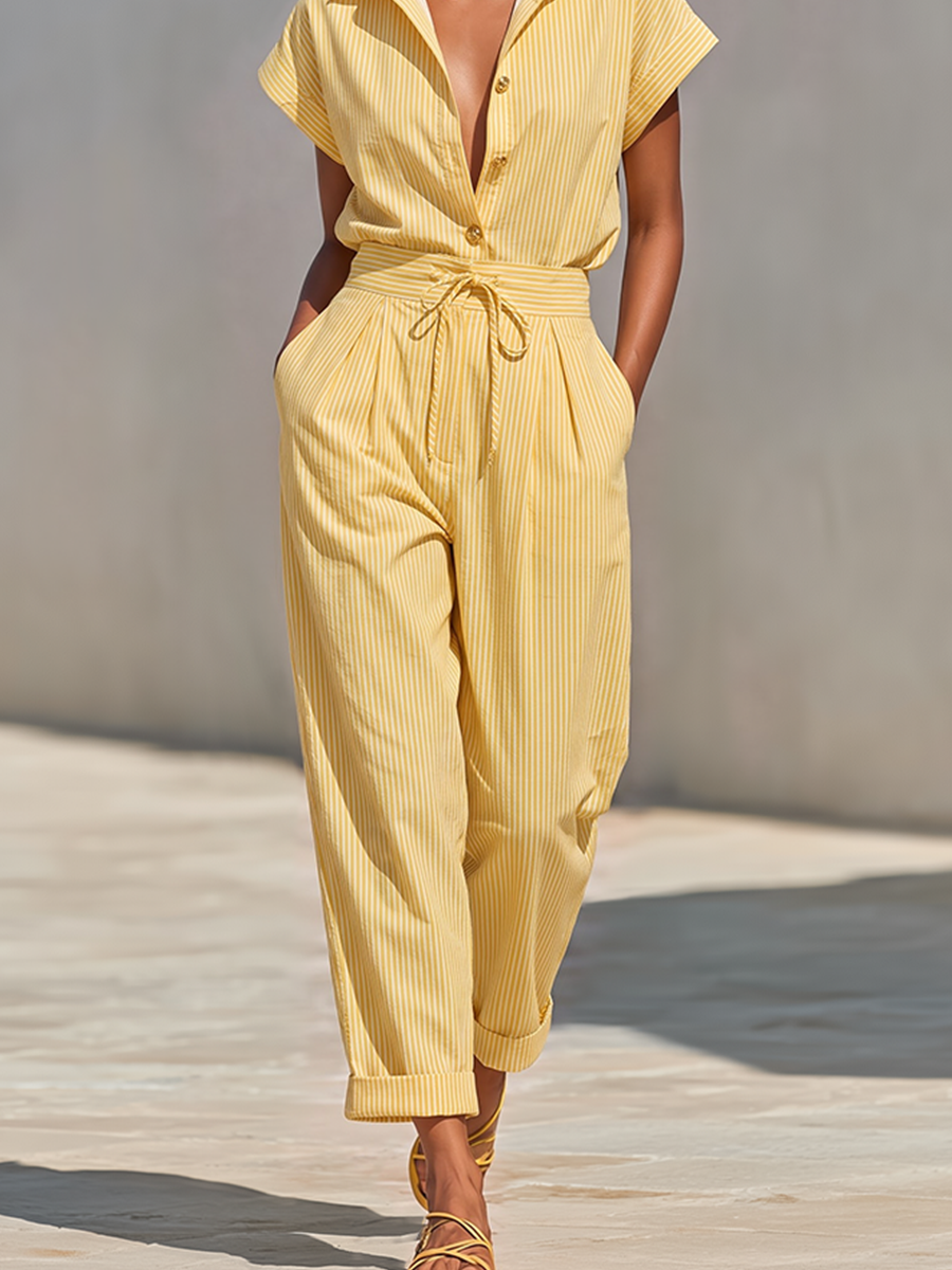 Women's Lemon Vertical Stripe Trousers – ModClo
