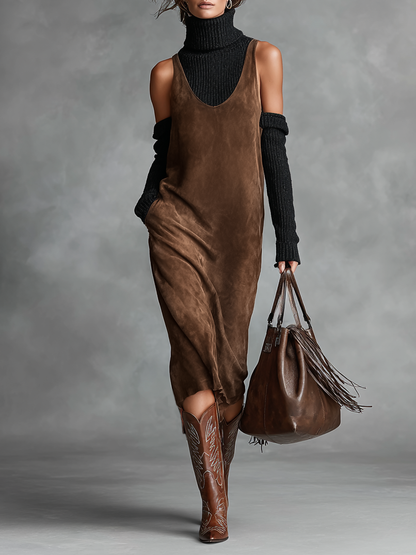 Women's Suede Sleeveless Midi Dress – ModClo