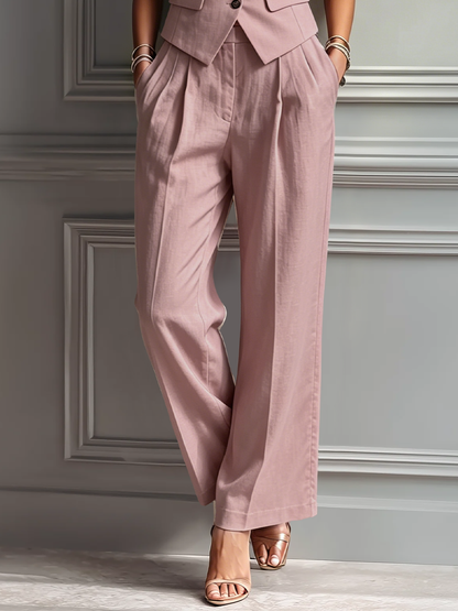 Women's Pink Linen Sleeveless Lapel Two-Piece Set – ModClo