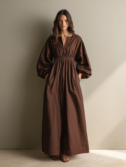 Women's Brown Linen Maxi Dress – ModClo