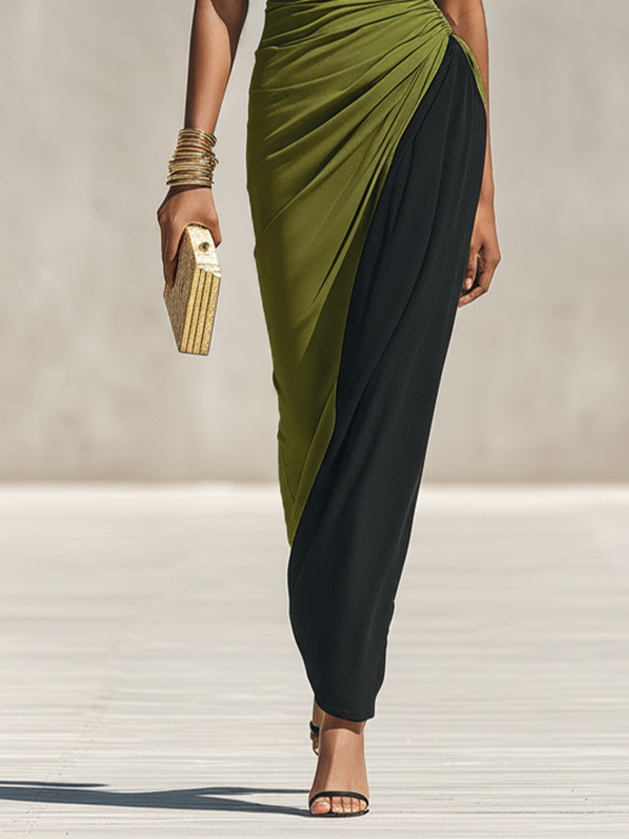 Women's Black Jersey High Neck Ruched Maxi Dress – ModClo