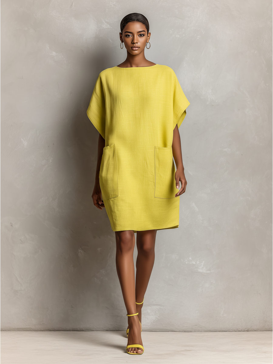 Women's Yellow Linen Batwing Dress – ModClo