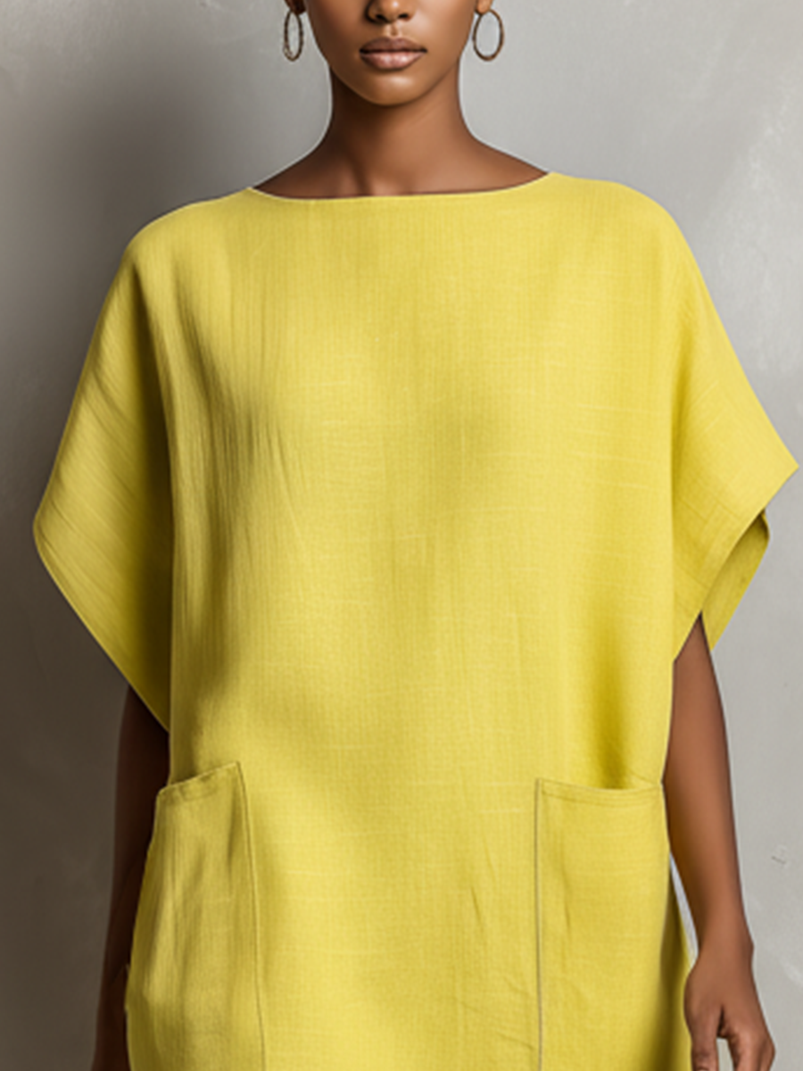 Women's Yellow Linen Batwing Dress – ModClo