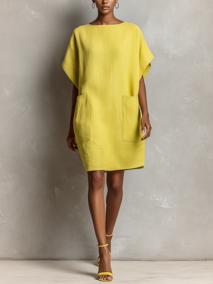 Women's Yellow Linen Batwing Dress – ModClo