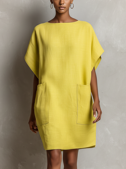 Women's Yellow Linen Batwing Dress – ModClo