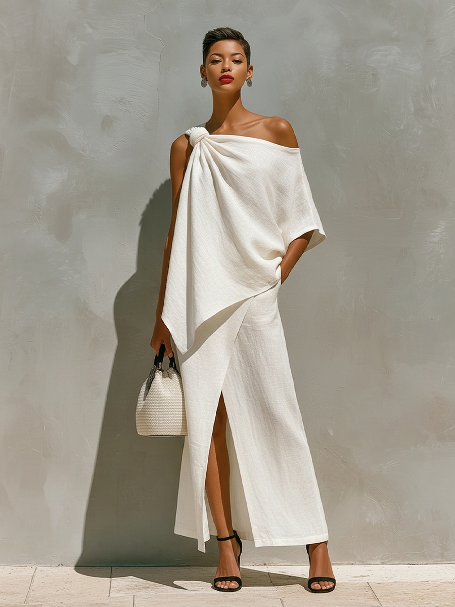 Women's White Linen Slit Set – ModClo