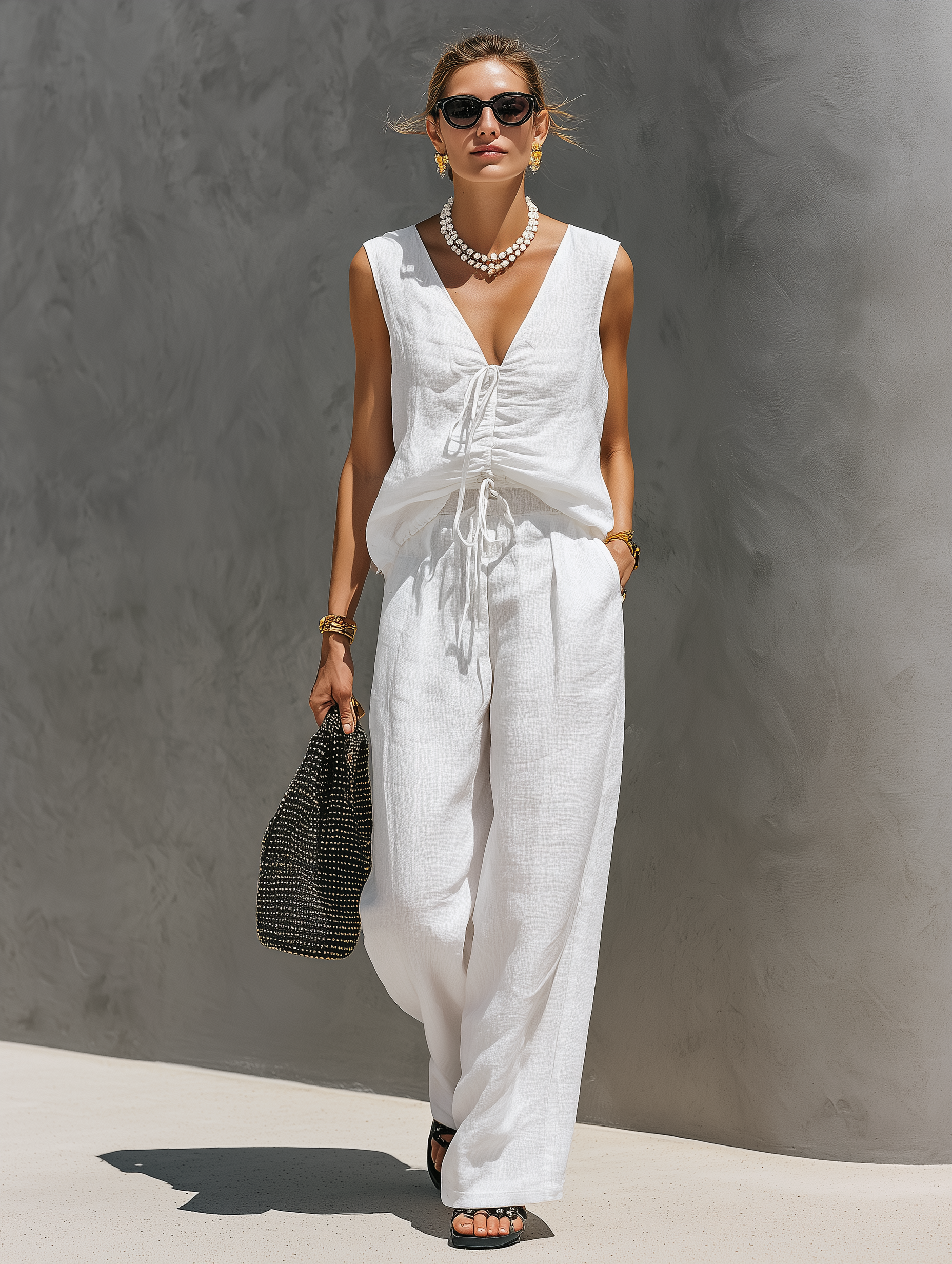 Women's White Linen Sleeveless Set – ModClo
