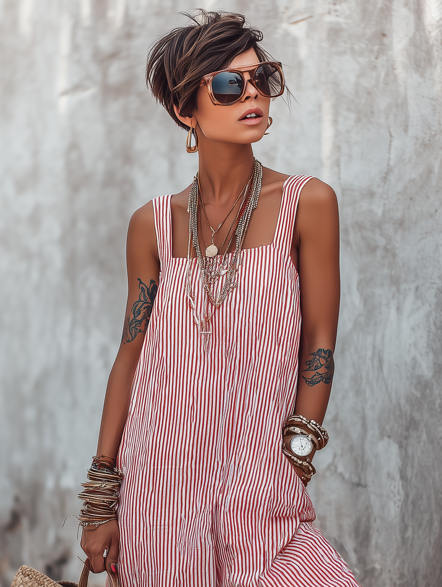 Women's Square Neck Sleeveless Striped Jumpsuit – ModClo