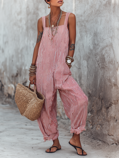 Women's Square Neck Sleeveless Striped Jumpsuit – ModClo