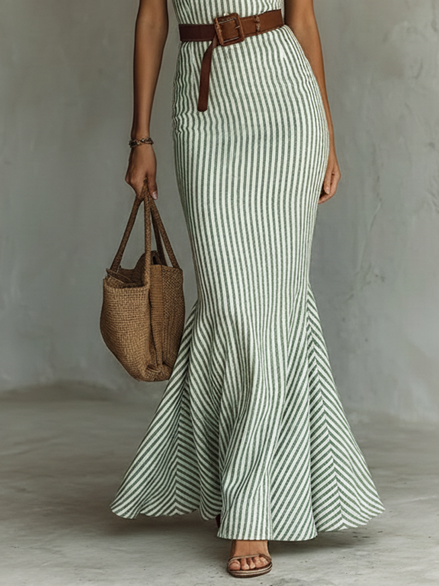 Women's Linen Sleeveless Bodycon Striped Maxi Dress – ModClo
