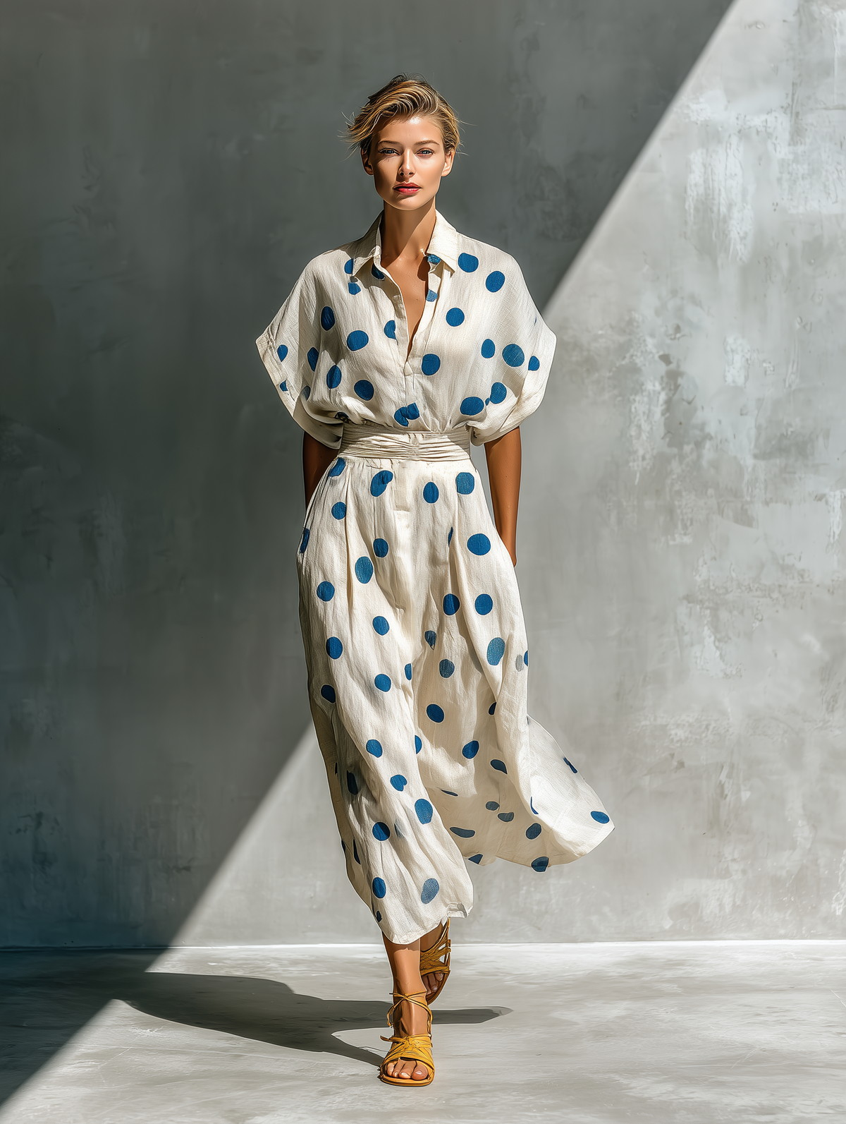 Women's White Linen Polka Dot Shirt Dress – ModClo
