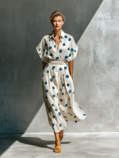 Women's White Linen Polka Dot Shirt Dress – ModClo