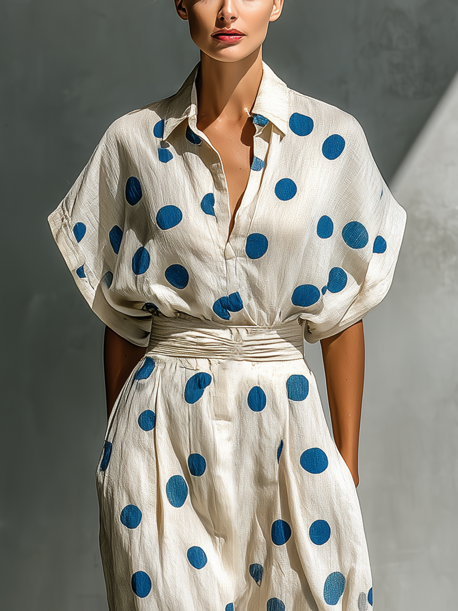 Women's White Linen Polka Dot Shirt Dress – ModClo