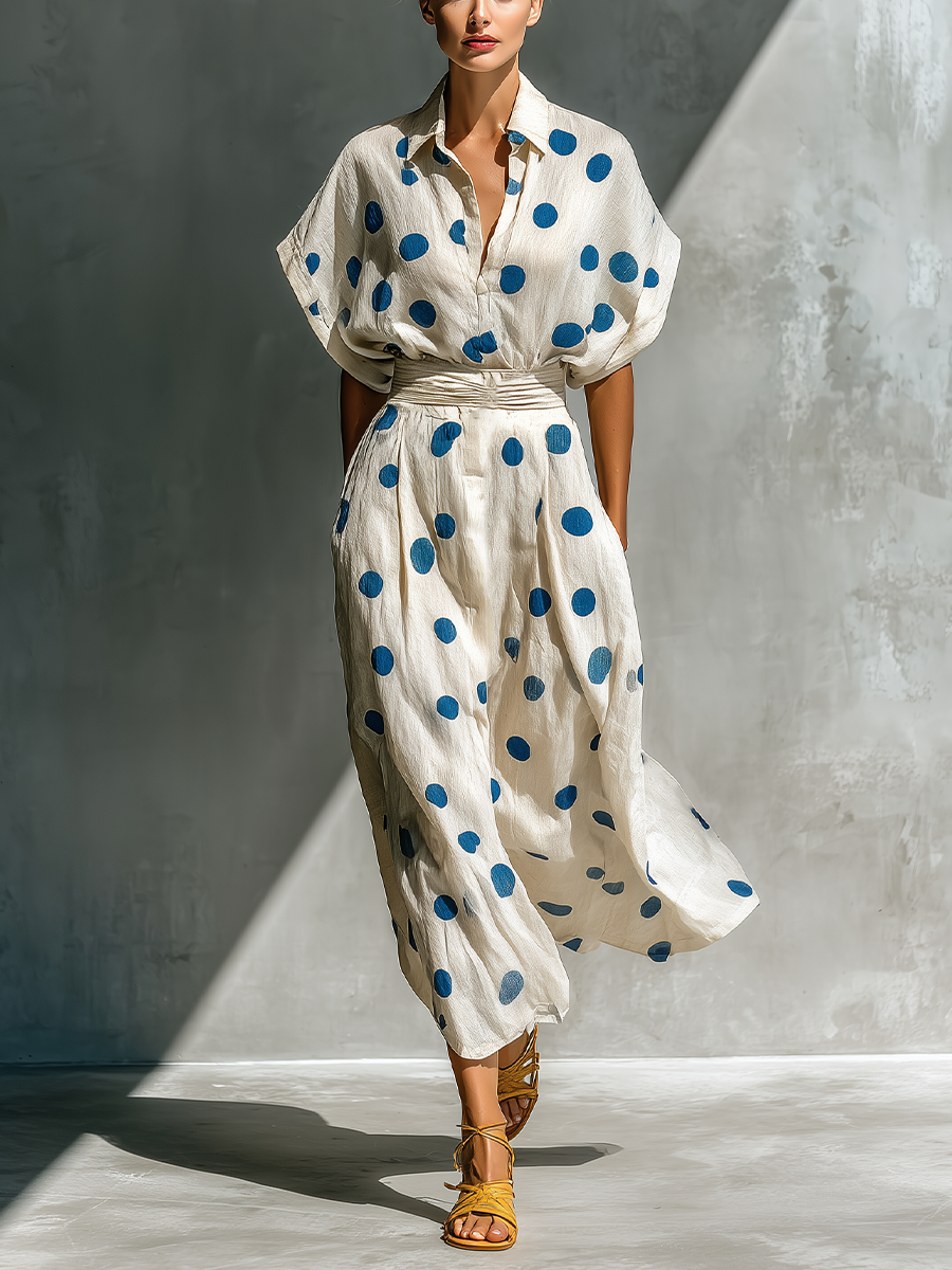 Women's White Linen Polka Dot Shirt Dress – ModClo