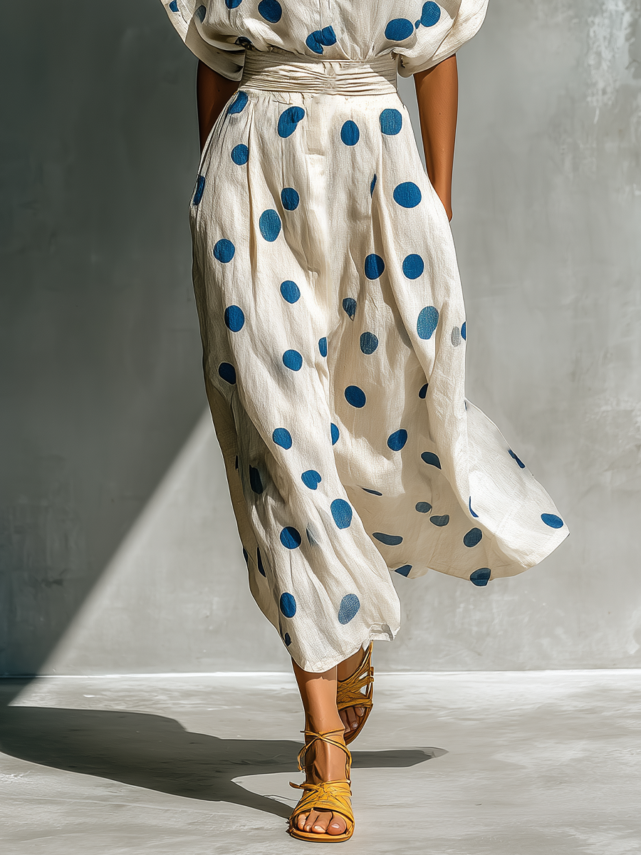 Women's White Linen Polka Dot Shirt Dress – ModClo