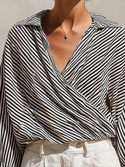 Women's Black Wrap Striped Two-Piece Set – ModClo
