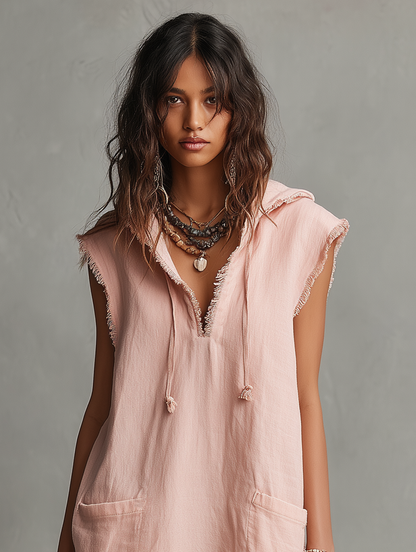 Women's Linen Sleeveless Hooded Mini Dress – ModClo