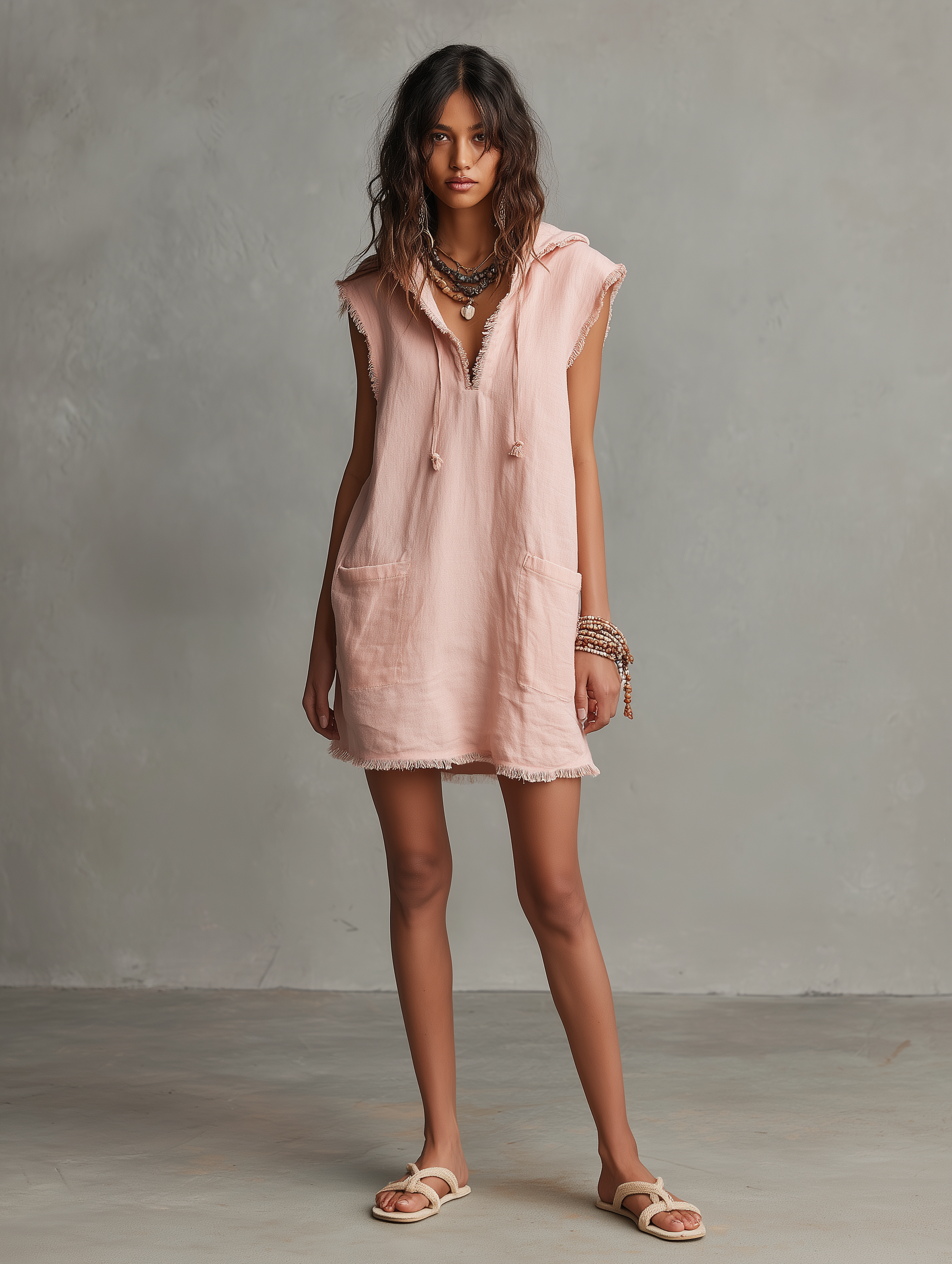 Women's Linen Sleeveless Hooded Mini Dress – ModClo