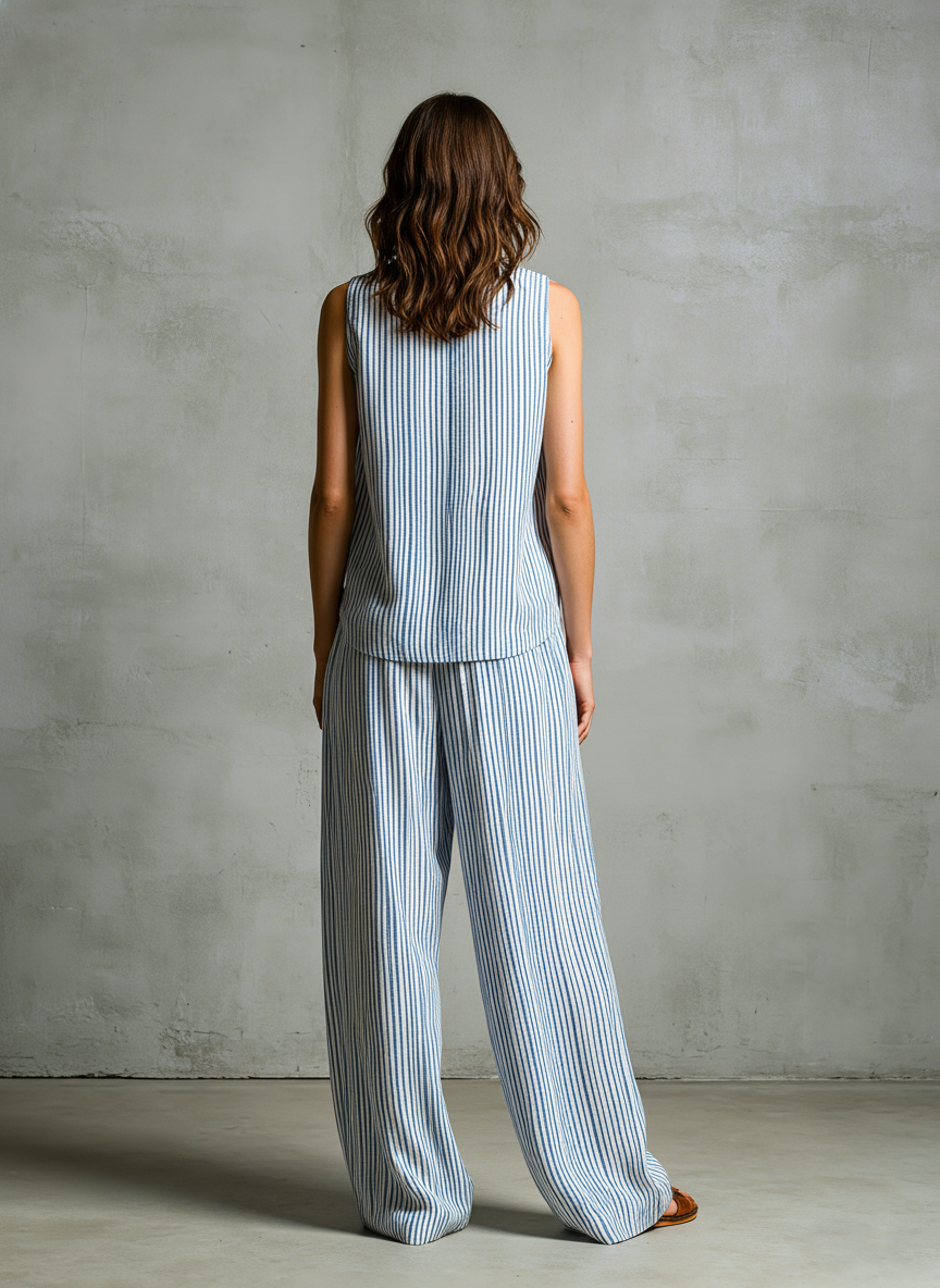 Women's White Woven Sleeveless Striped Trousers – ModClo
