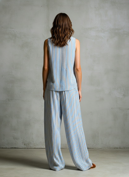 Women's White Woven Sleeveless Striped Trousers – ModClo