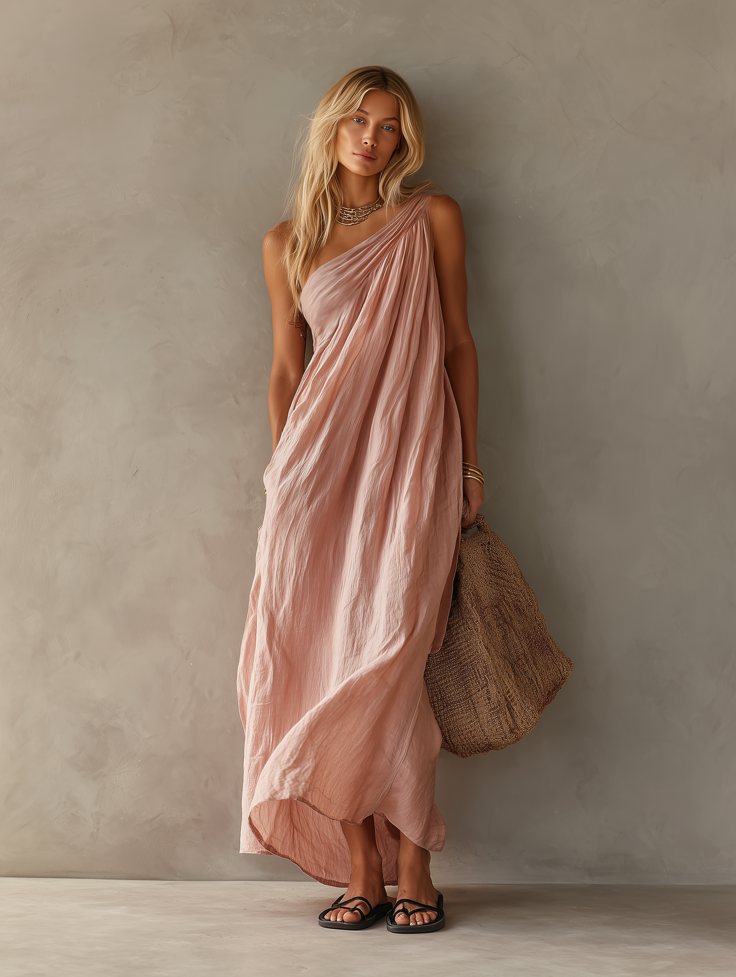 Women's Pink Linen Sleeveless Maxi Dress – ModClo