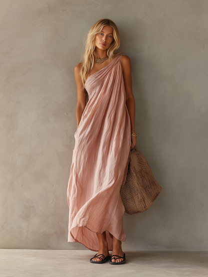 Women's Pink Linen Sleeveless Maxi Dress – ModClo
