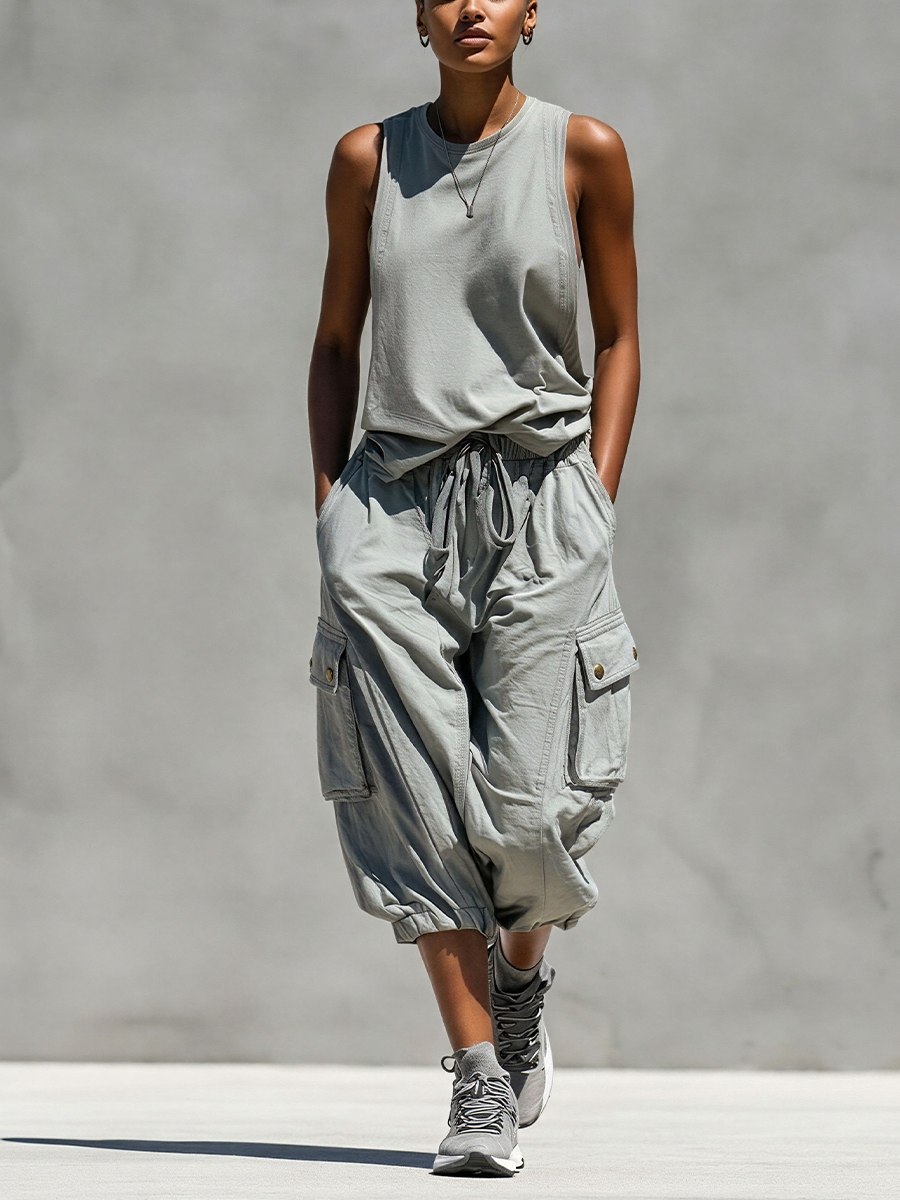 Women's Grey Sleeveless Cargo Two-Piece Set – ModClo